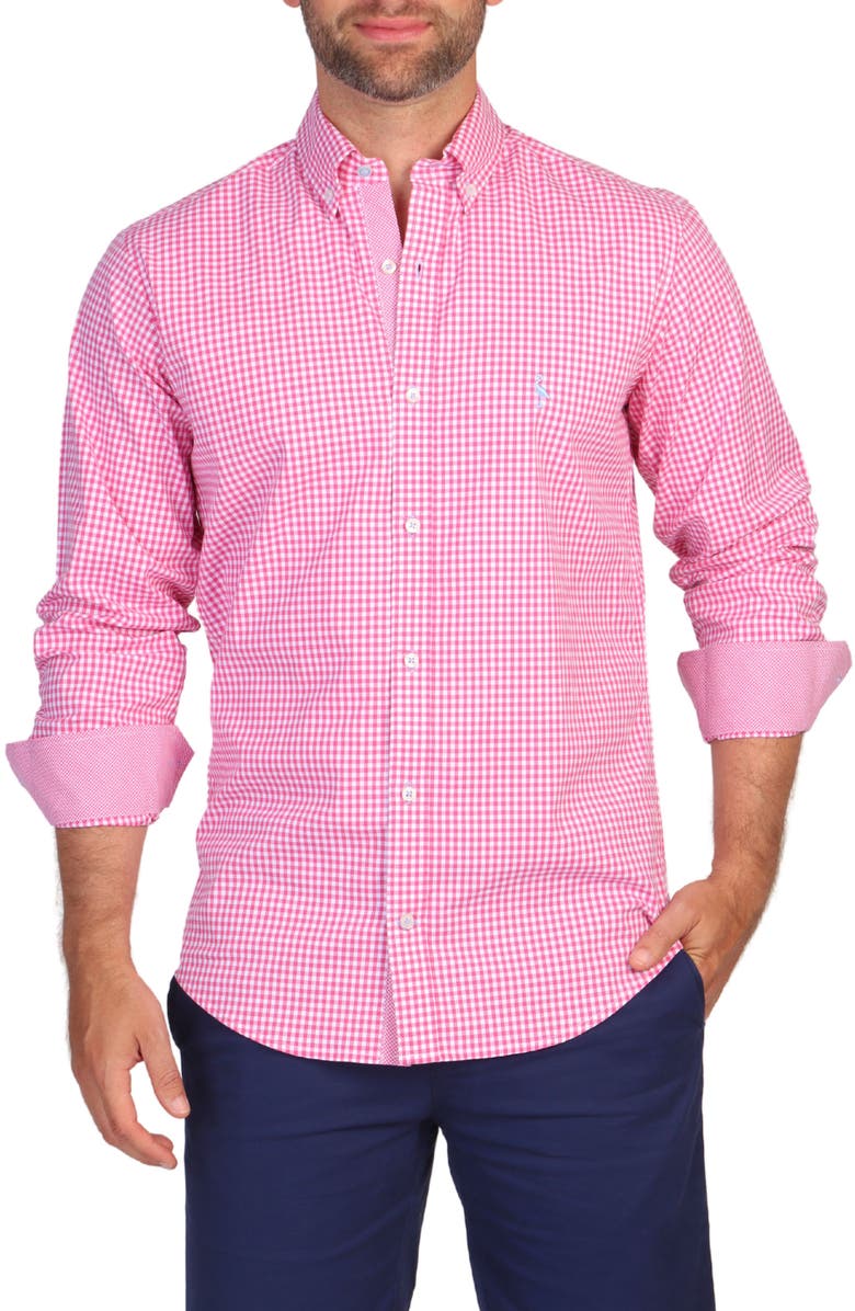 TailorByrd Gingham Stretch Button-Down Shirt, Alternate, color, Pink