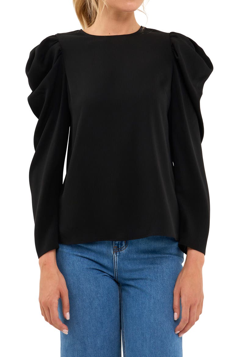 Puff Shoulder Top, Alternate, color, BLACK