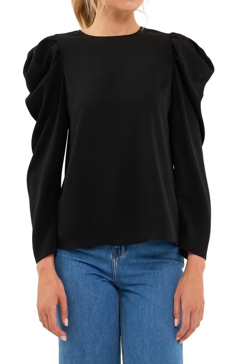 English Factory Puff Shoulder Top, Alternate, color, Black