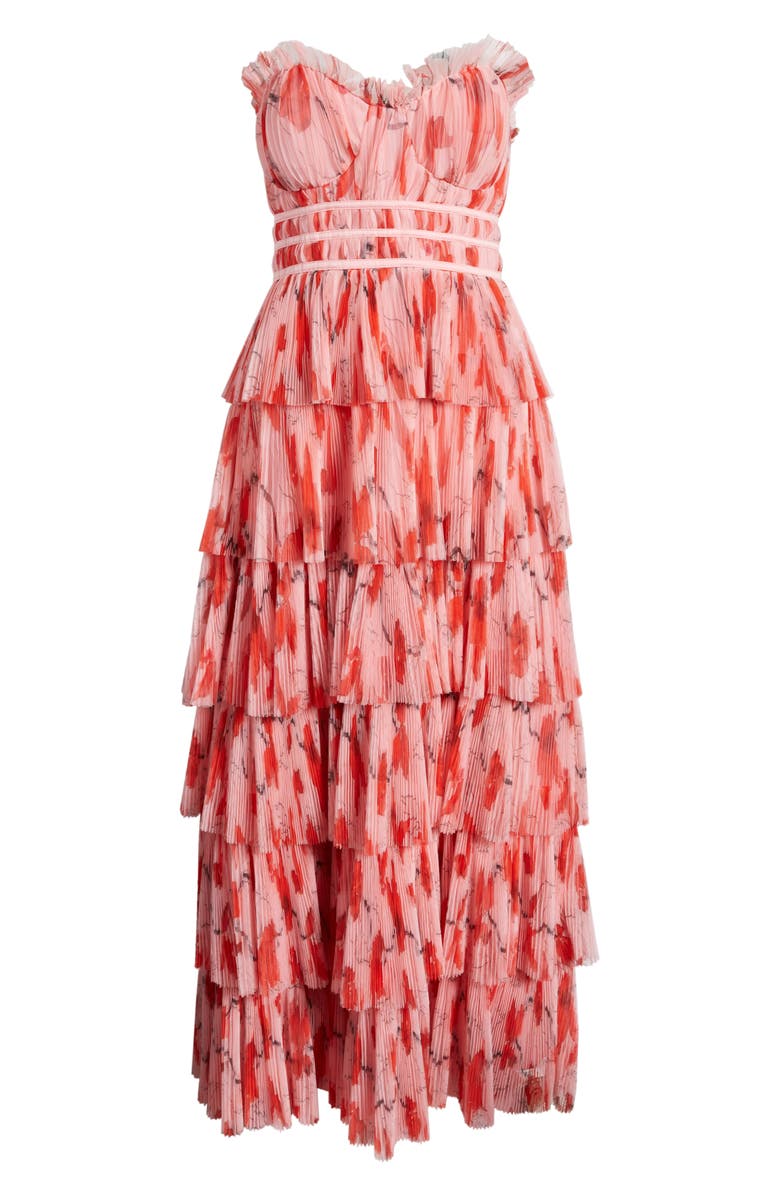 Hutch Monaco Strapless Ruffle Tiered Plissé Gown, Alternate, color,