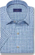 David Donahue Check Linen Short Sleeve Button-Up Shirt
