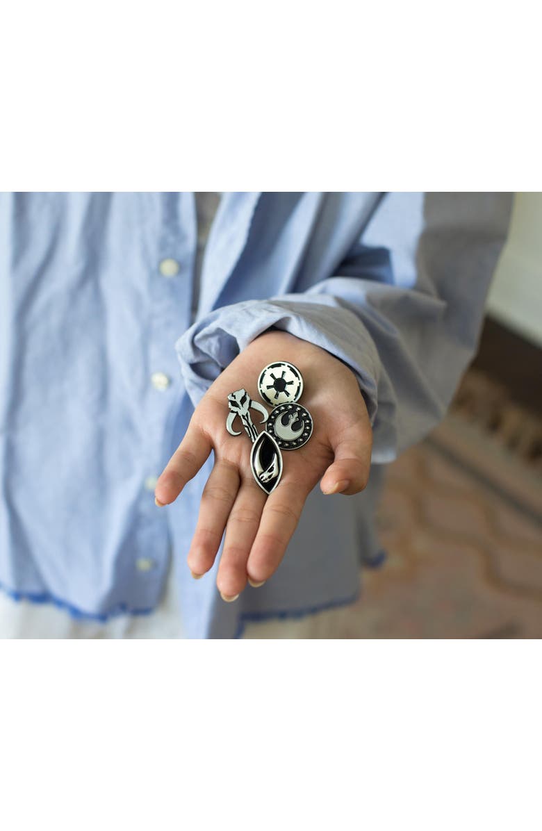 Toynk Star Wars The Mandalorian Symbols 4-Piece Enamel Pin Set | Base Metal Pins, Alternate, color, Silver