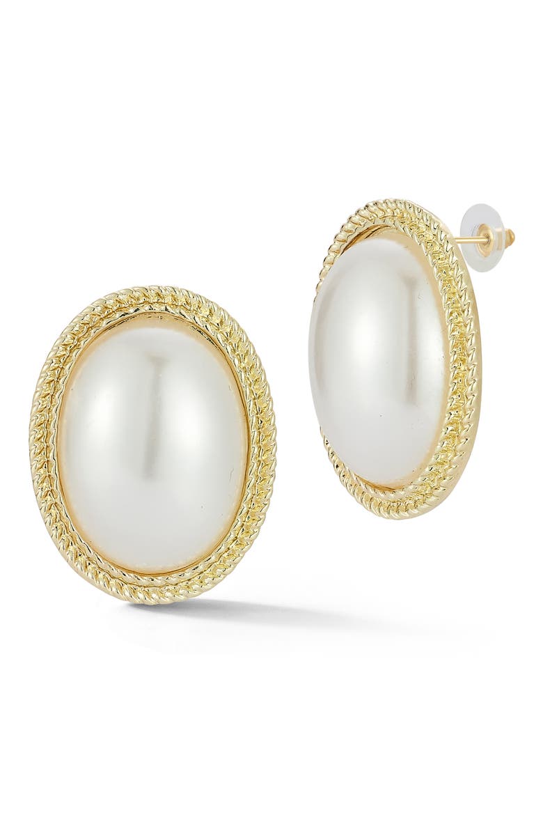 Faux Pearl Oval Stud Earrings, Main, color, GOLD