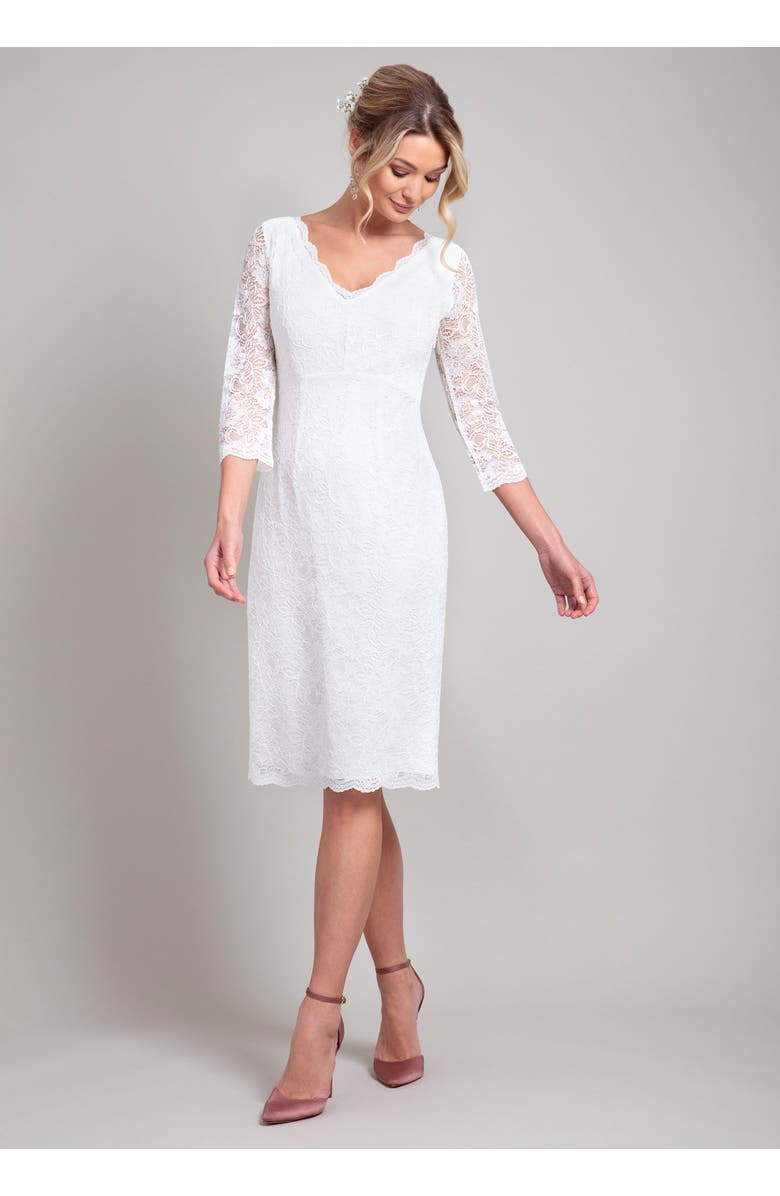 Alie Street London Anya V-Neck Lace Wedding Dress, Main, color, Ivory