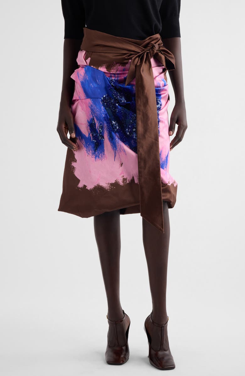 Dries Van Noten Brushstroke Print Embelllished Cotton & Silk Wrap Skirt, Main, color, 