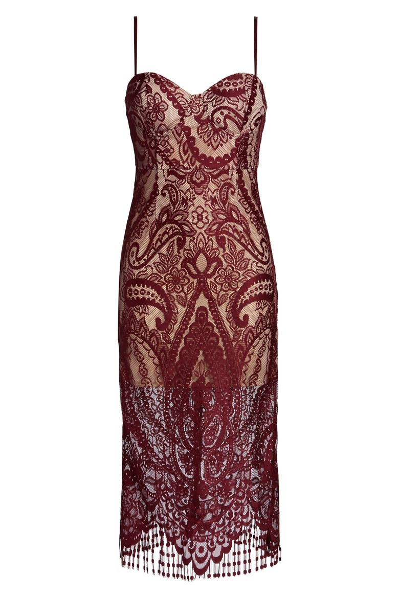Love Myself Bustier Lace Cocktail Dress, Alternate, color, BURGUNDY/ NUDE