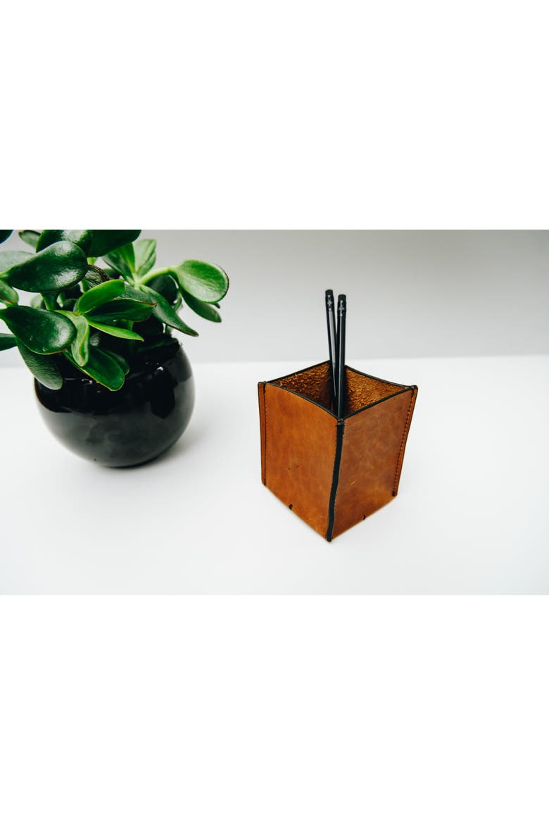 Leland Leather Pencil Cup, Alternate, color, Espresso
