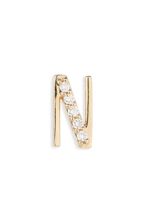 14K Gold Diamond Initial Single Stud Earring