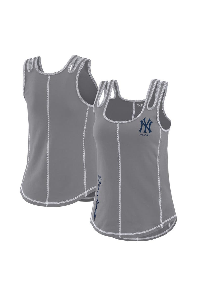 Women's WEAR by Erin Andrews Gray New York Yankees Contrast Stitch Tank Top, Alternate, color, Gray