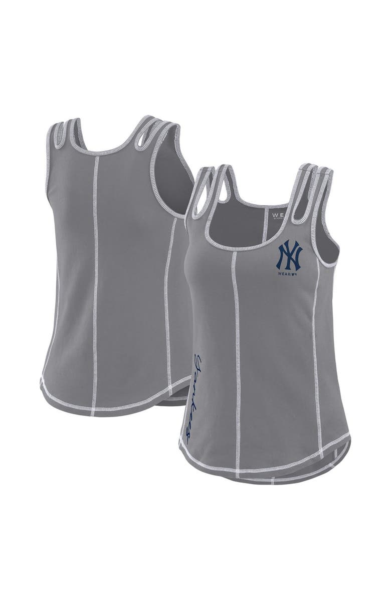 WEAR by Erin Andrews Women's WEAR by Erin Andrews Gray New York Yankees Contrast Stitch Tank Top, Alternate, color, Gray