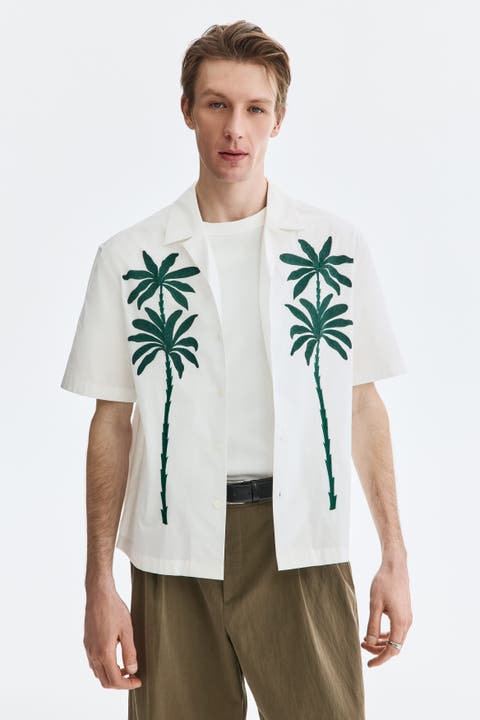 Relaxed-fit embroidered-motif resort shirt
