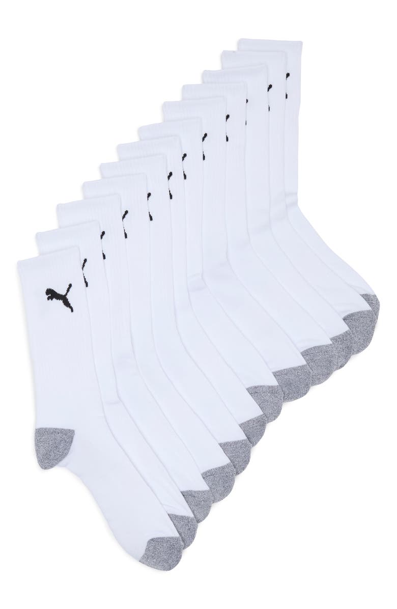 PUMA 6-Pack Terry Crew Length Socks, Main, color, White/ Black