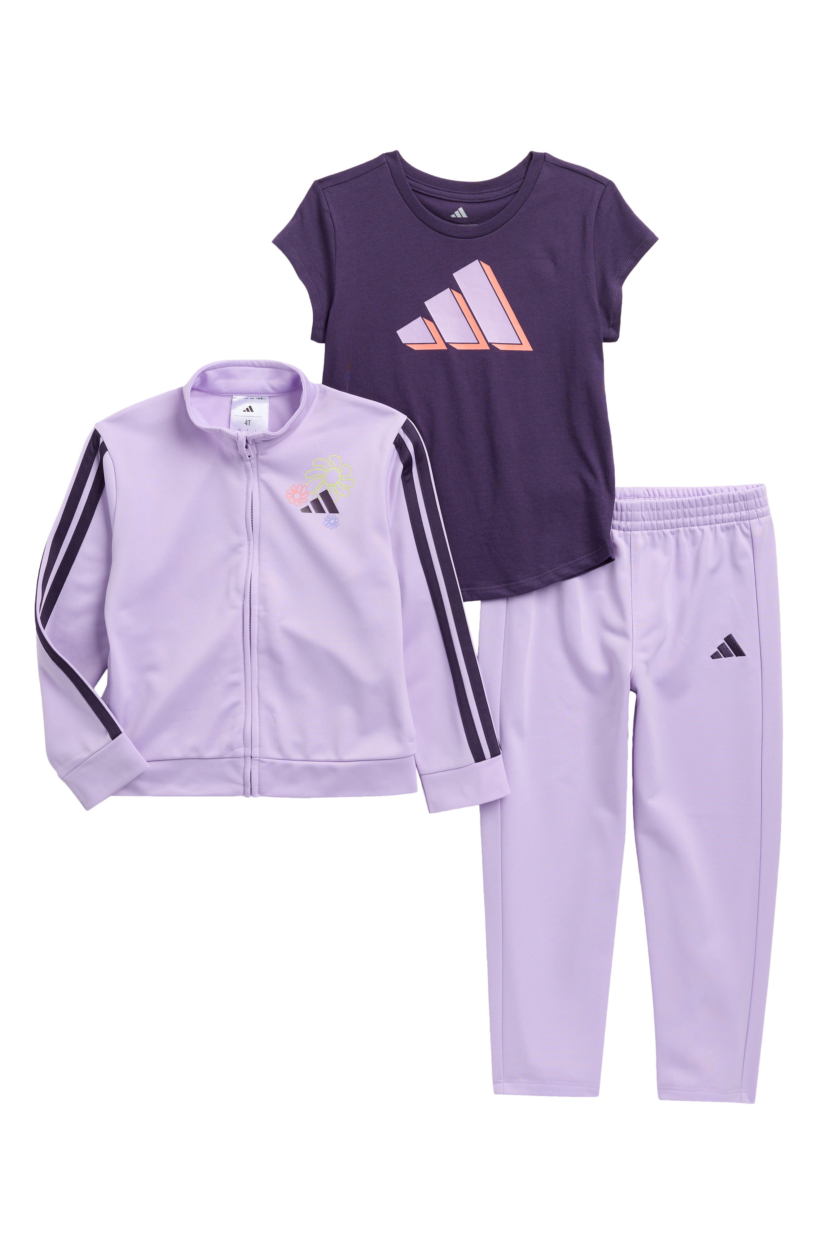 adidas Kids' 3-Piece Tricot Tracksuit & T-Shirt Set