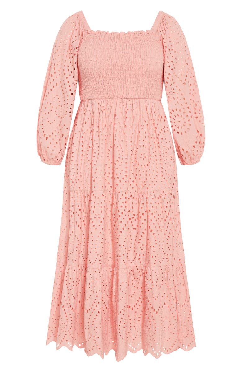City Chic Eyelet Three-Quarter Sleeve Maxi Dress, Alternate, color, Peachy