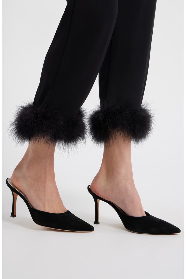 Feather Hem Capri Pants, Alternate, color, BLACK