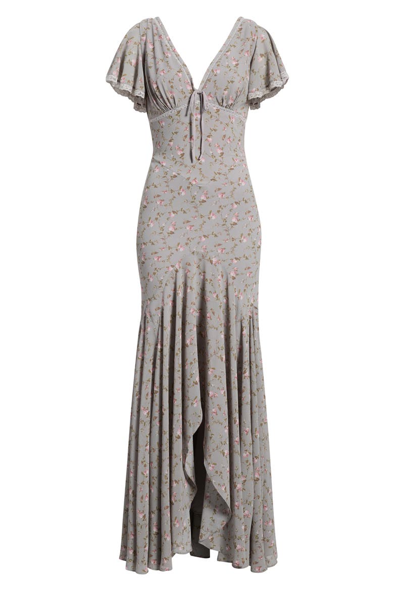 Amina Floral Flutter Sleeve High-Low Gown, Alternate, color, LILAC VINTAGE FLORAL PRINT