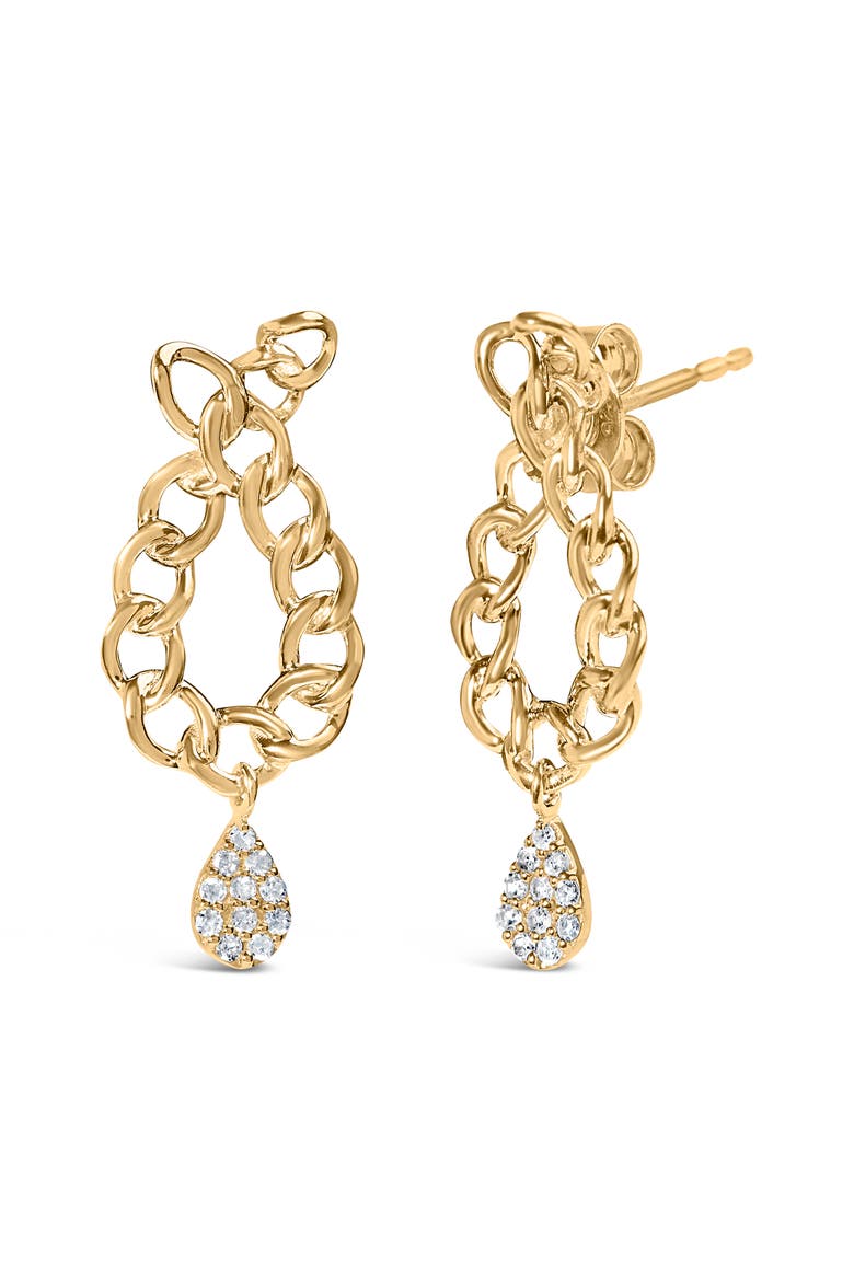 14K Yellow Gold Plated Silver 1/10 Cttw Diamond Chain Link Teardrop Earrings, Alternate, color, Yellow