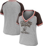 WEAR by Erin Andrews Women's WEAR by Erin Andrews Heather Gray Cleveland Browns Cropped Raglan Throwback V-Neck T-Shirt