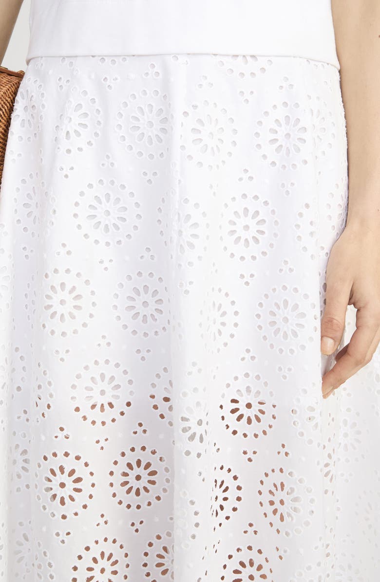 FRAME The Solstice Eyelet Midi Skirt, Alternate, color, White