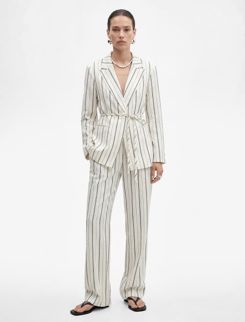Mid-Rise Striped Trousers