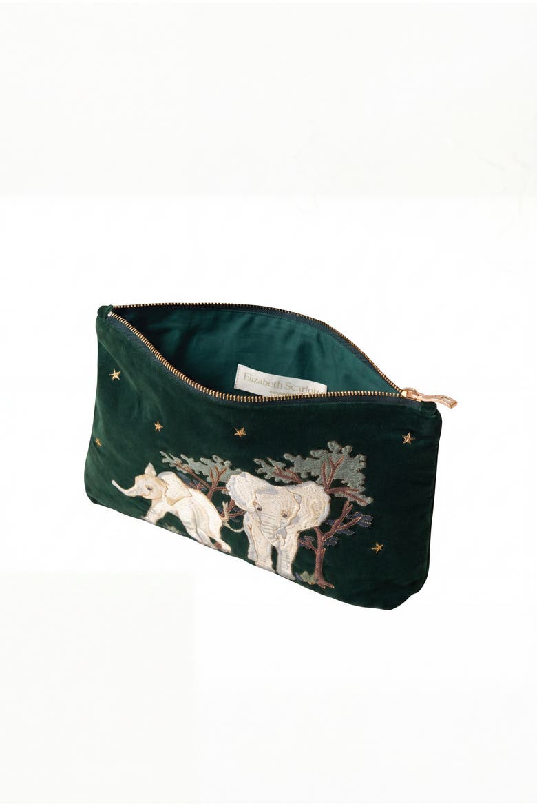 Baby Elephant Conservation Velvet Everyday Pouch, Alternate, color, Forest