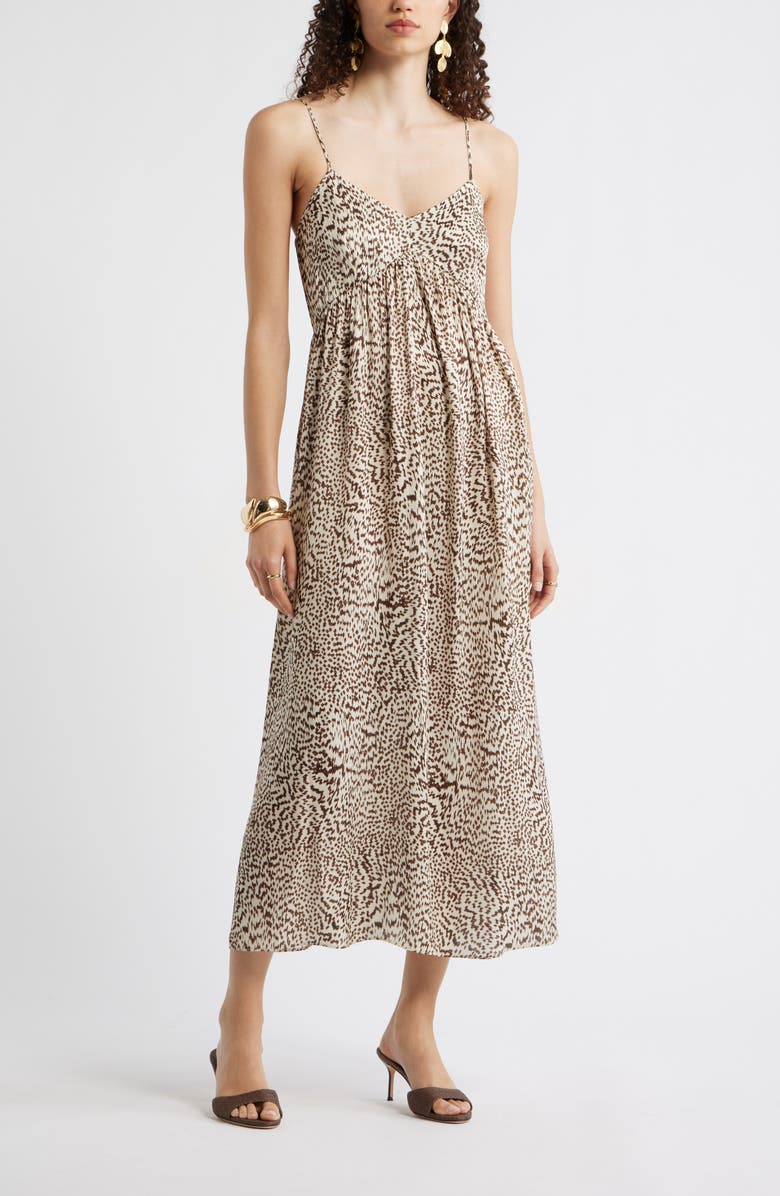 Nordstrom Strappy Gathered Midi Dress, Main, color, Beige- Brown Global