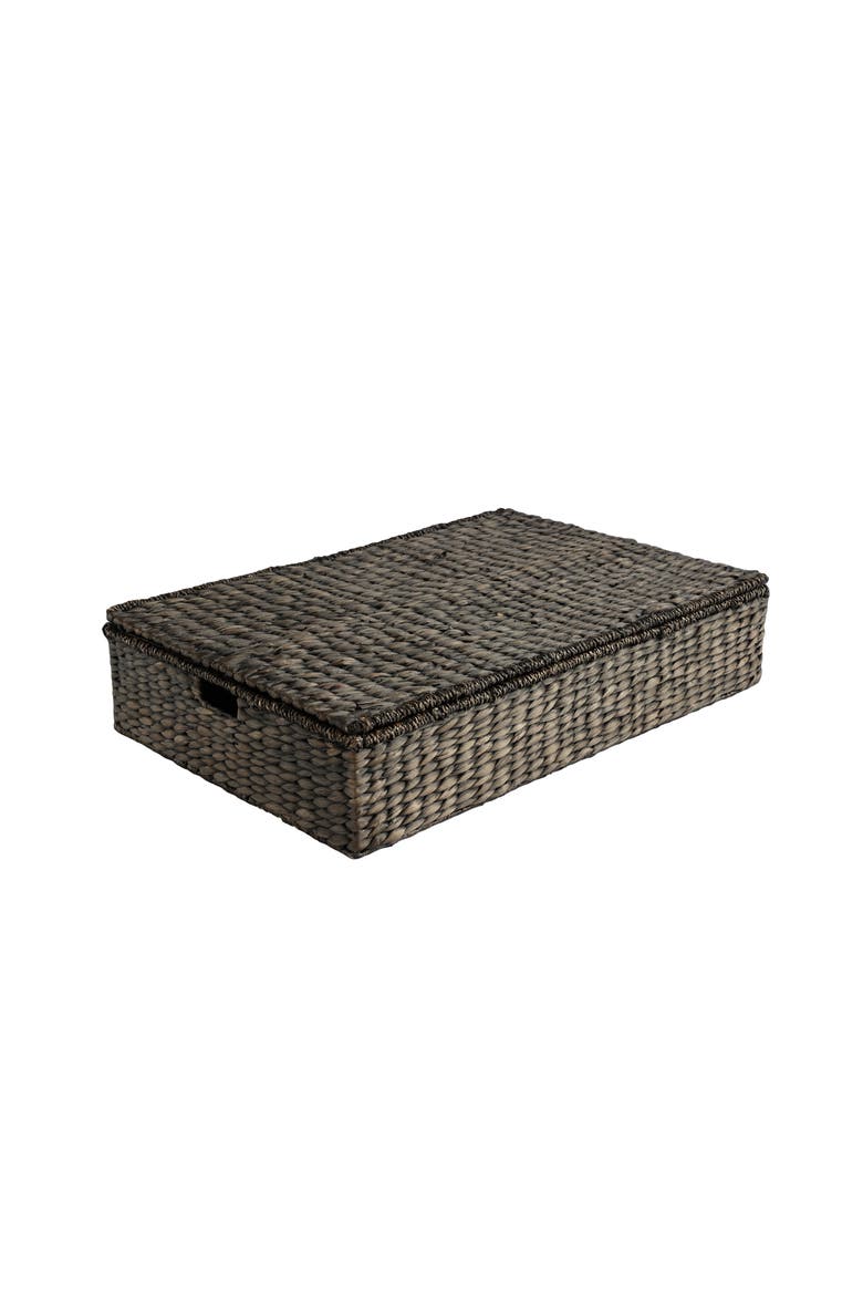 Holden 30" Classic Costal Hand-Woven Hyacinth Wicker Under Bed Storage Basket with Lid, Main, color, Black