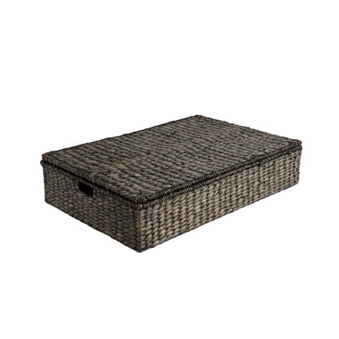 Holden 30" Classic Costal Hand-Woven Hyacinth Wicker Under Bed Storage Basket with Lid