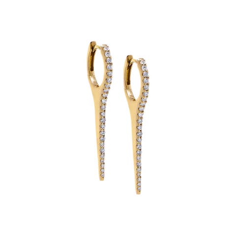 Diamond Pave Large Elongated Spike Huggie Earring 14K