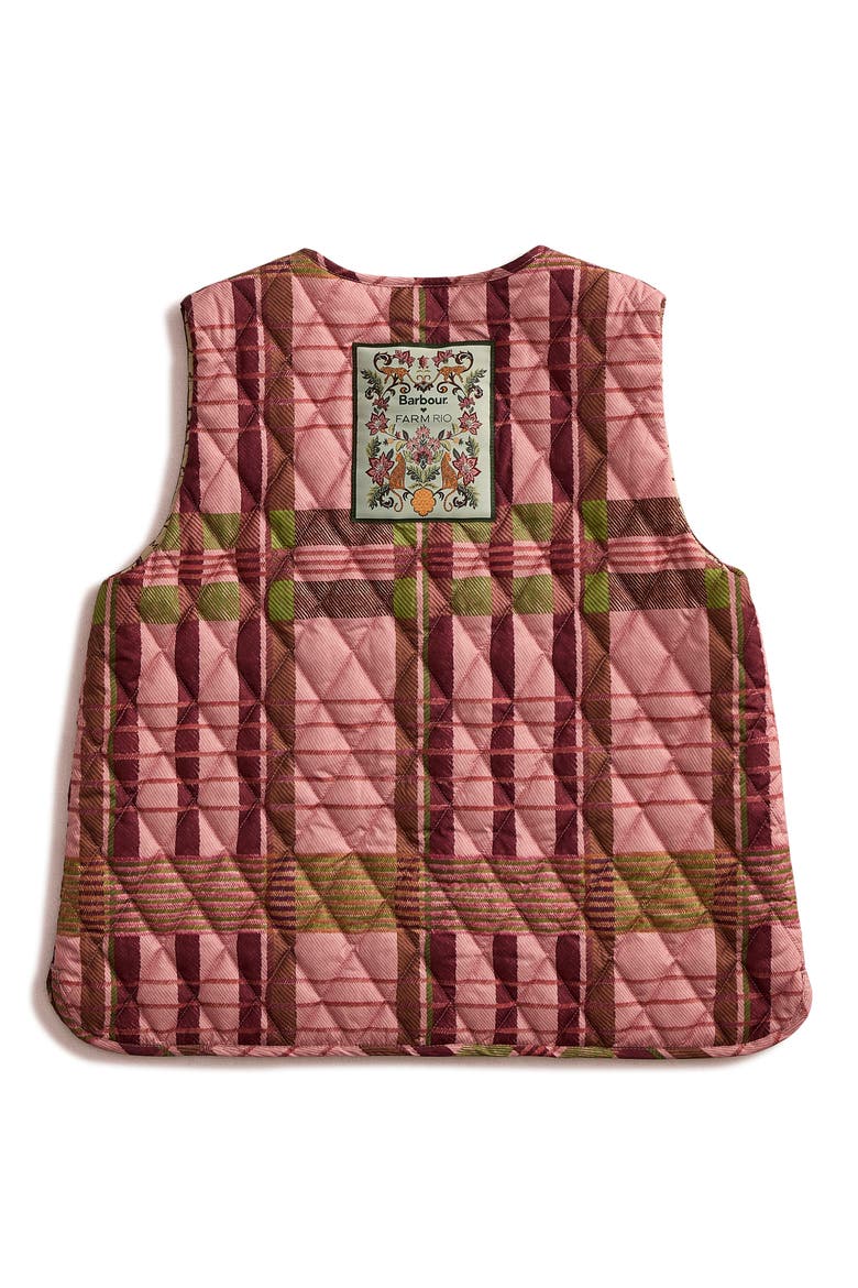 x FARM Rio Fernanda Quilted Vest, Alternate, color, PINK TARTAN/ BEIGE HEART PRINT