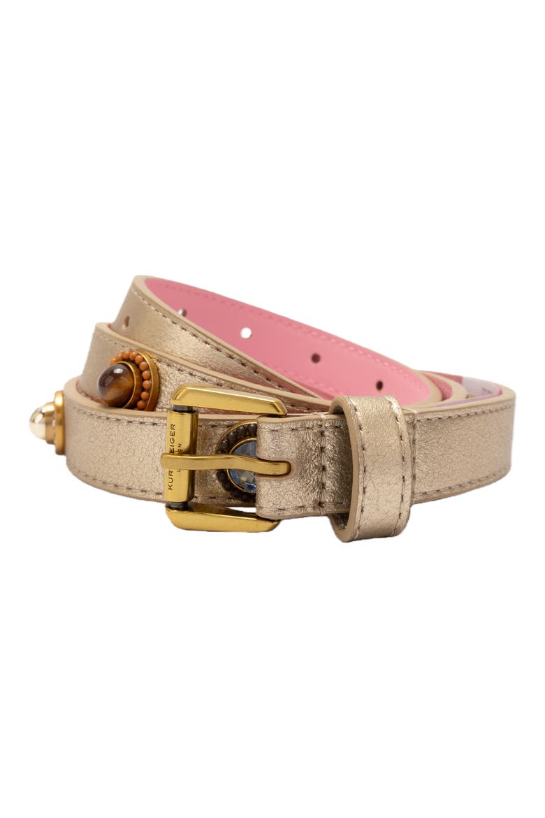 Octavia Embellished Metallic Leather Belt, Main, color, GOLD