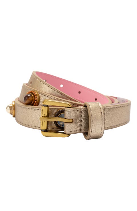 Octavia Embellished Metallic Leather Belt