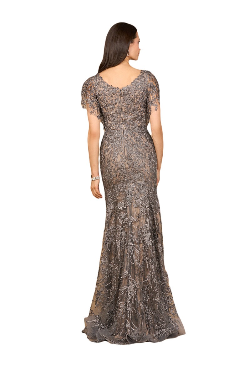 Cap Sleeve Mermaid V-neck Gown, Alternate, color, Grey