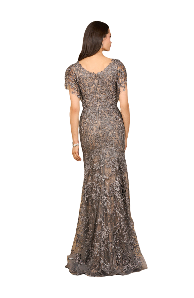 LARA New York Cap Sleeve Mermaid V-neck Gown, Alternate, color, Grey