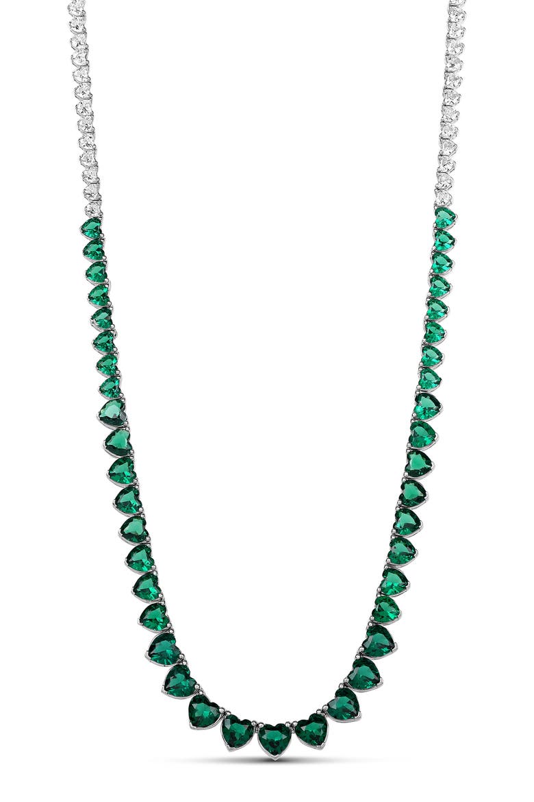 Graduated Heart Tennis Necklace, Main, color, SILVER- HALF GREEN/ WHITE
