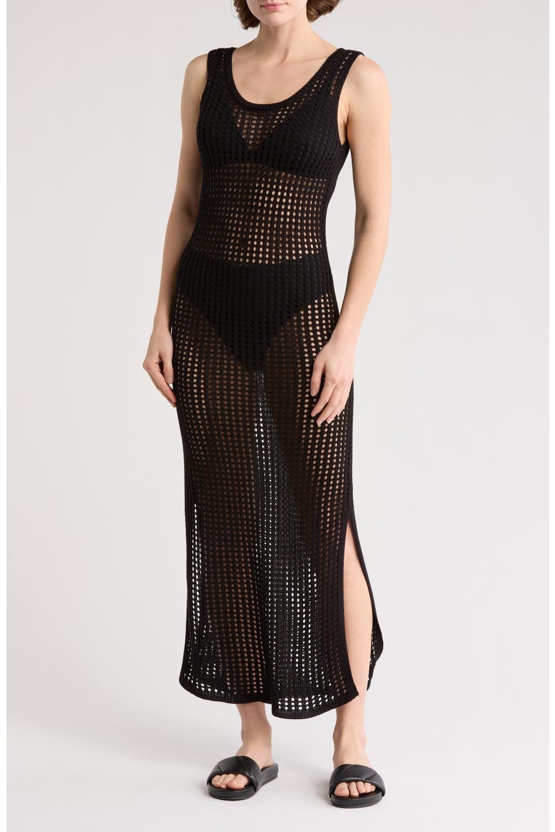 Open Knit Cover-Up Dress, Main, color, BLACK