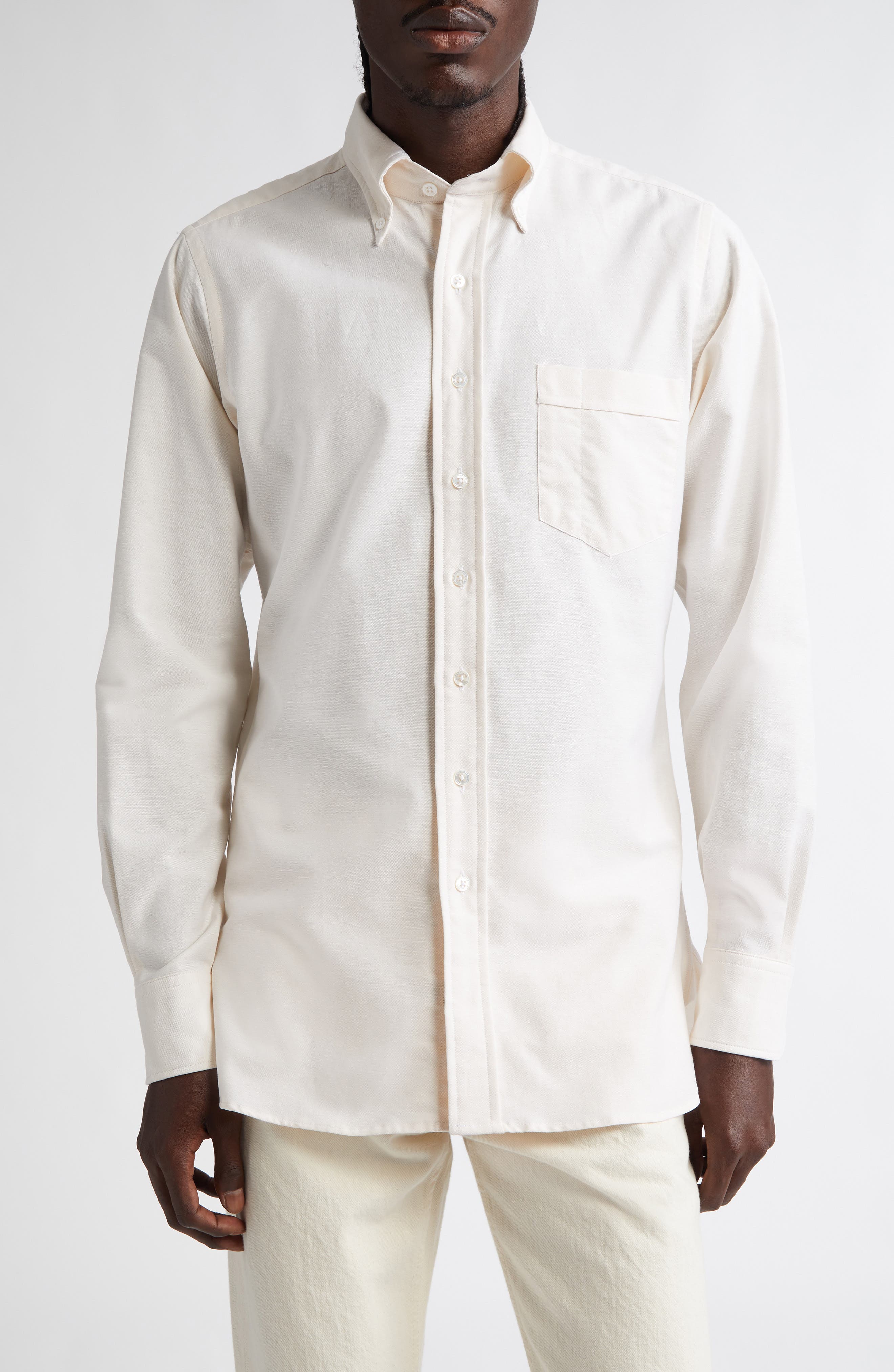 Drake's Solid Oxford Button-Down Shirt in 050 Cream 