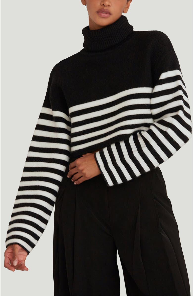 CRESCENT Turtleneck Striped Crop Sweater, Alternate, color,
