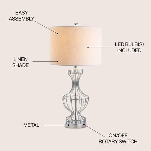Jonathan Y Honore Metal Wire Frame Led Table Lamp In Chrome