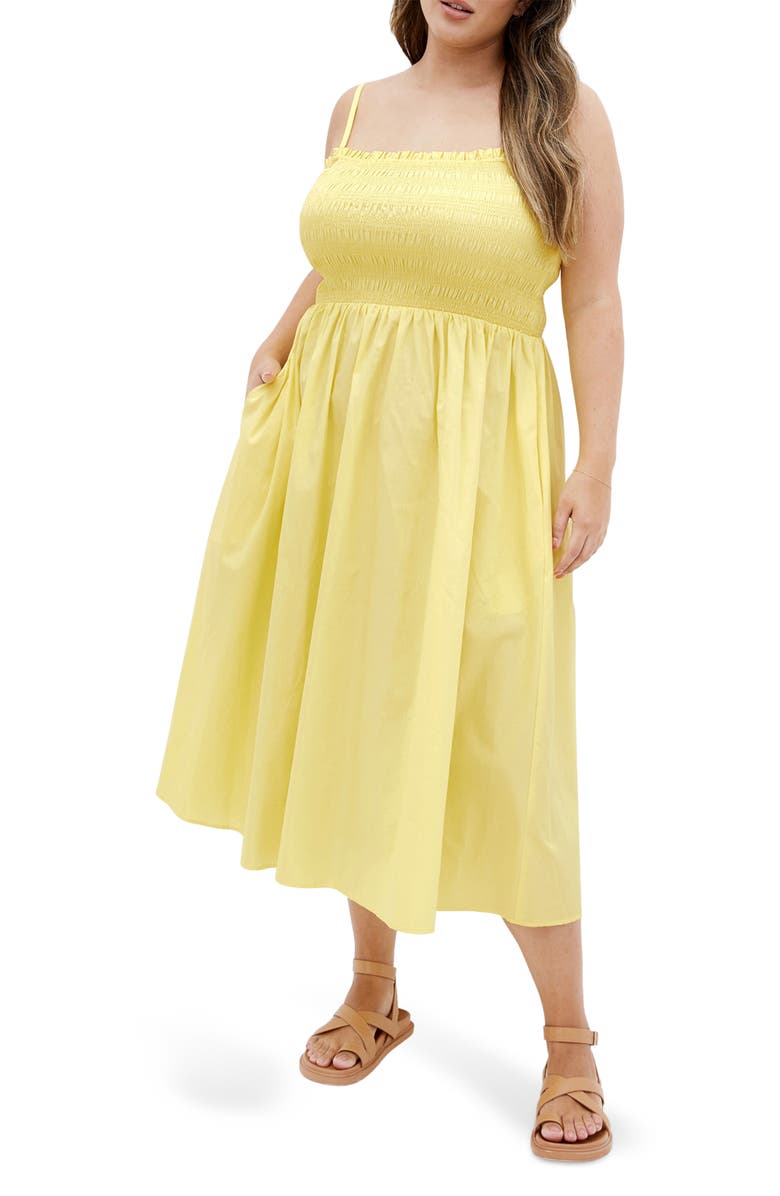 City Chic Jolie Midi Sundress, Main, color, Lemon