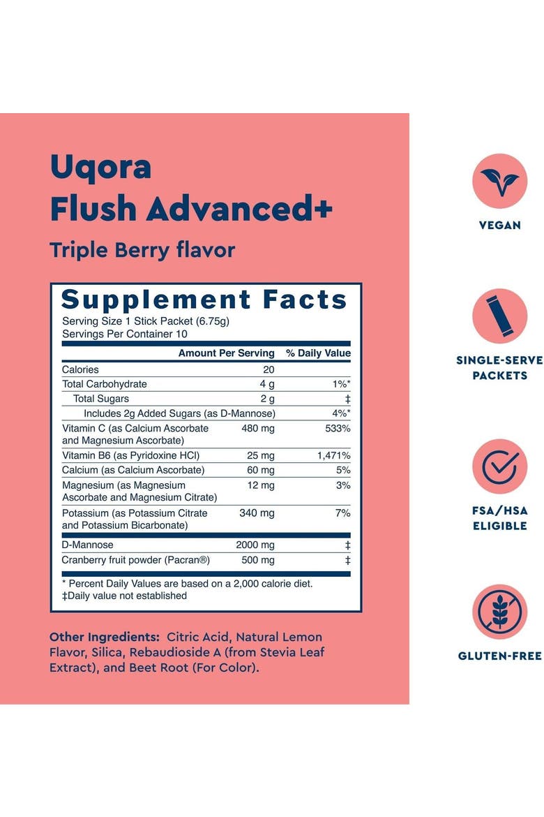 Flush Urinary Tract Supplement with Cranberry, D-Mannose, Vitamin C, Vitamin B6 and Potassium, Alternate, color, None