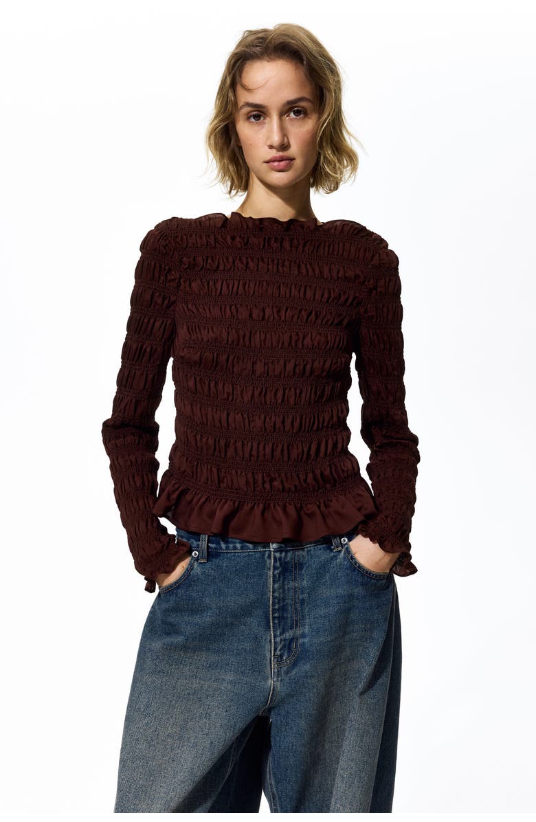 H&M Smocked Top, Alternate, color, Rust Brown