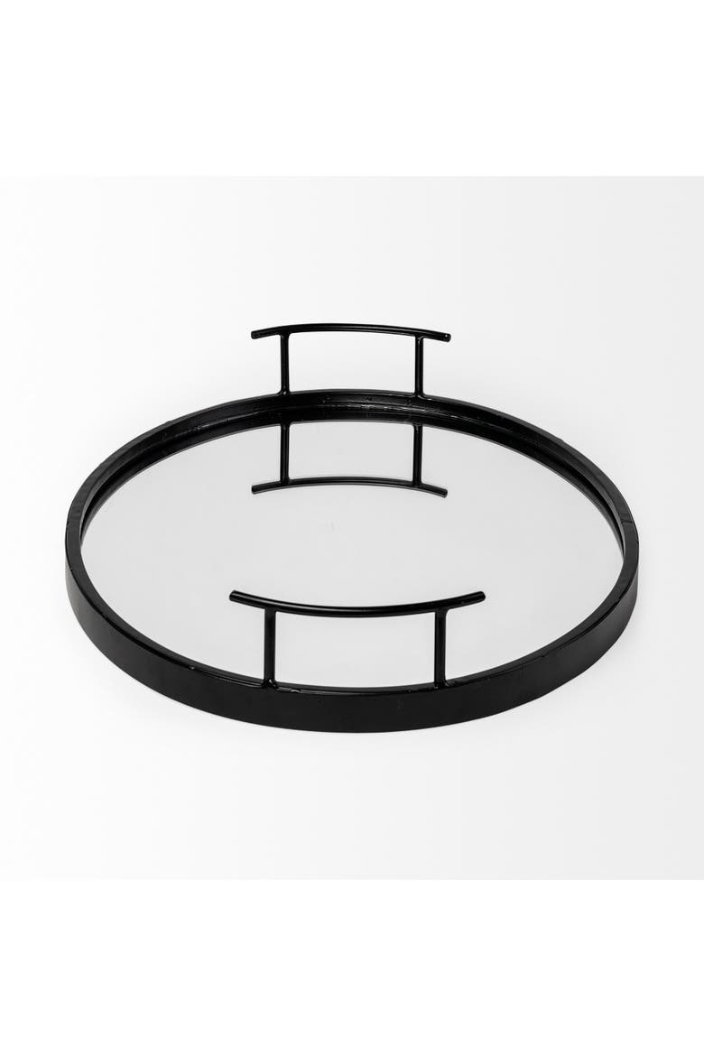 Ansel Metal Mirrored Bottom Oval Serving Tray, Alternate, color, Black