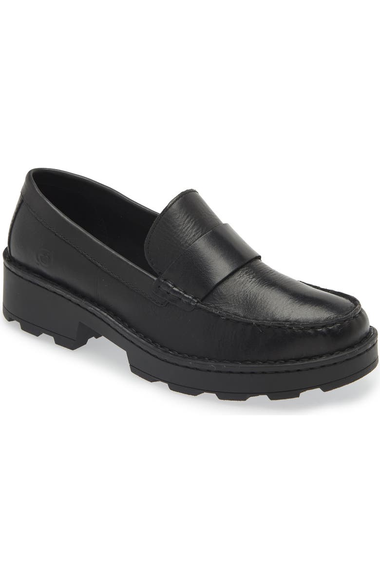 Børn Celeste Lug Loafer, Main, color, Black Fullgrain