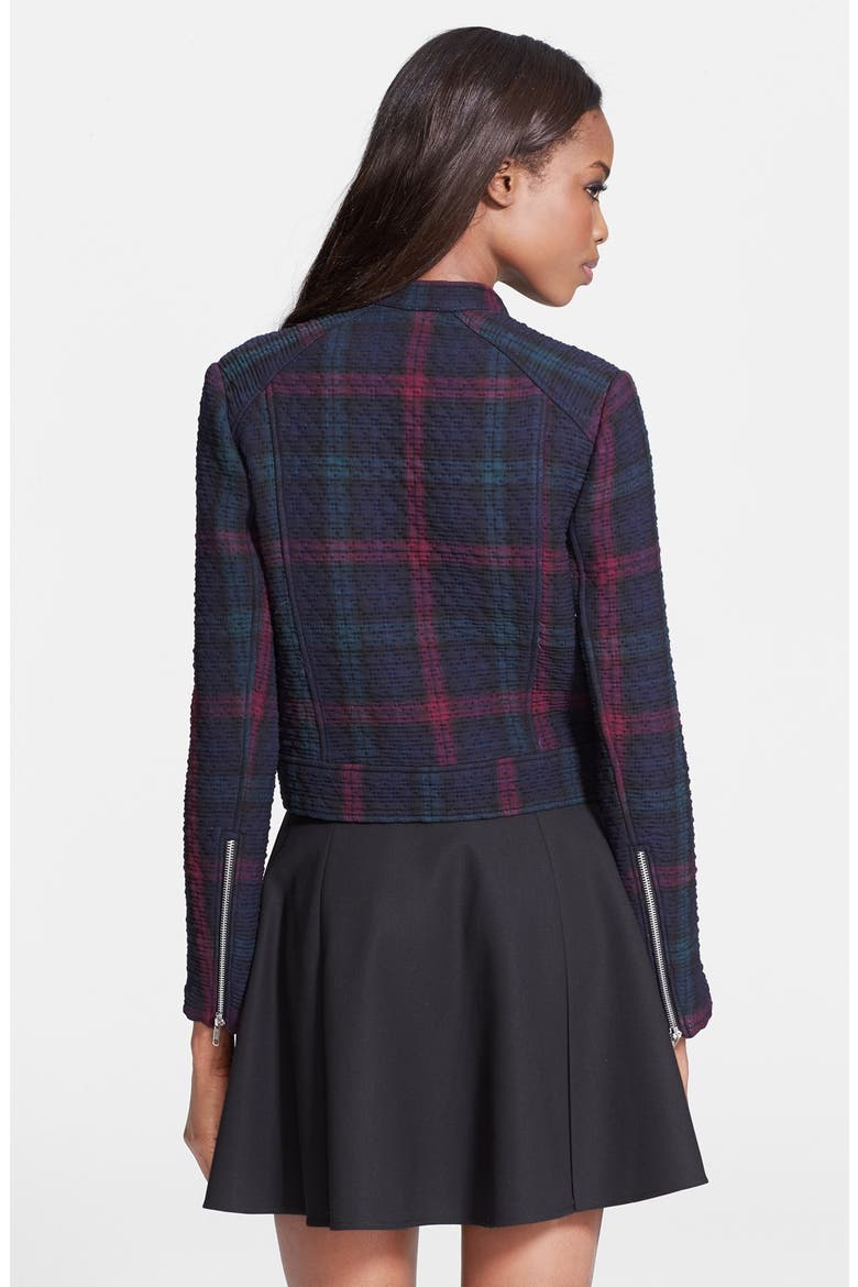 'Patti' Plaid Quilted Moto Jacket, Alternate, color, WINE