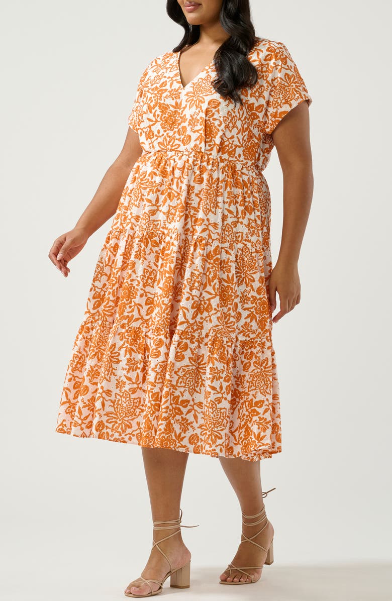 Estelle Cote Dazur Embroidered Midi Dress, Alternate, color, Milk/ Mango