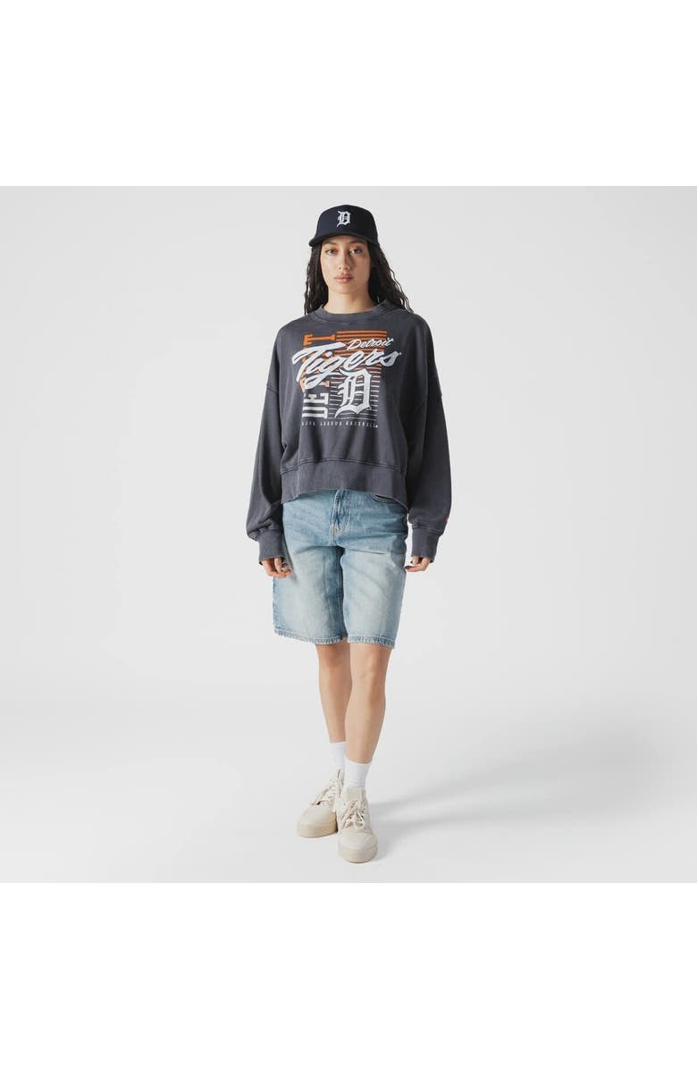 New Era Women's New Era Navy Detroit Tigers Boxy Mineral Wash Dolmen Sleeve Cropped Sweatshirt, Alternate, color,