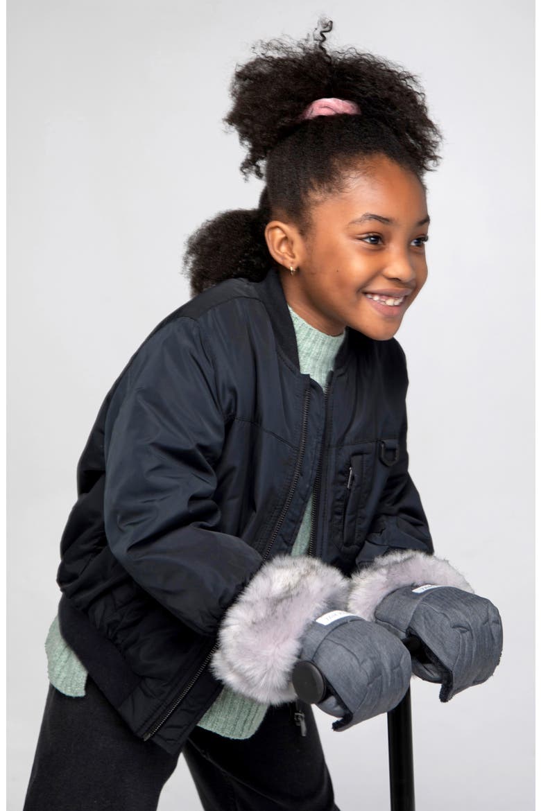 Warmmuffs Tundra Faux Fur Trim Water Repellent Muffs, Alternate, color, HEATHER GREY DARK FAUX FUR