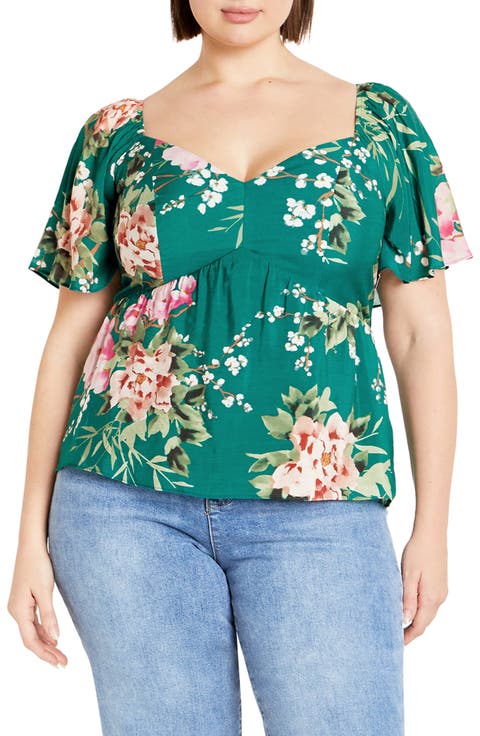 Marci Floral Flutter Sleeve Top (Plus)