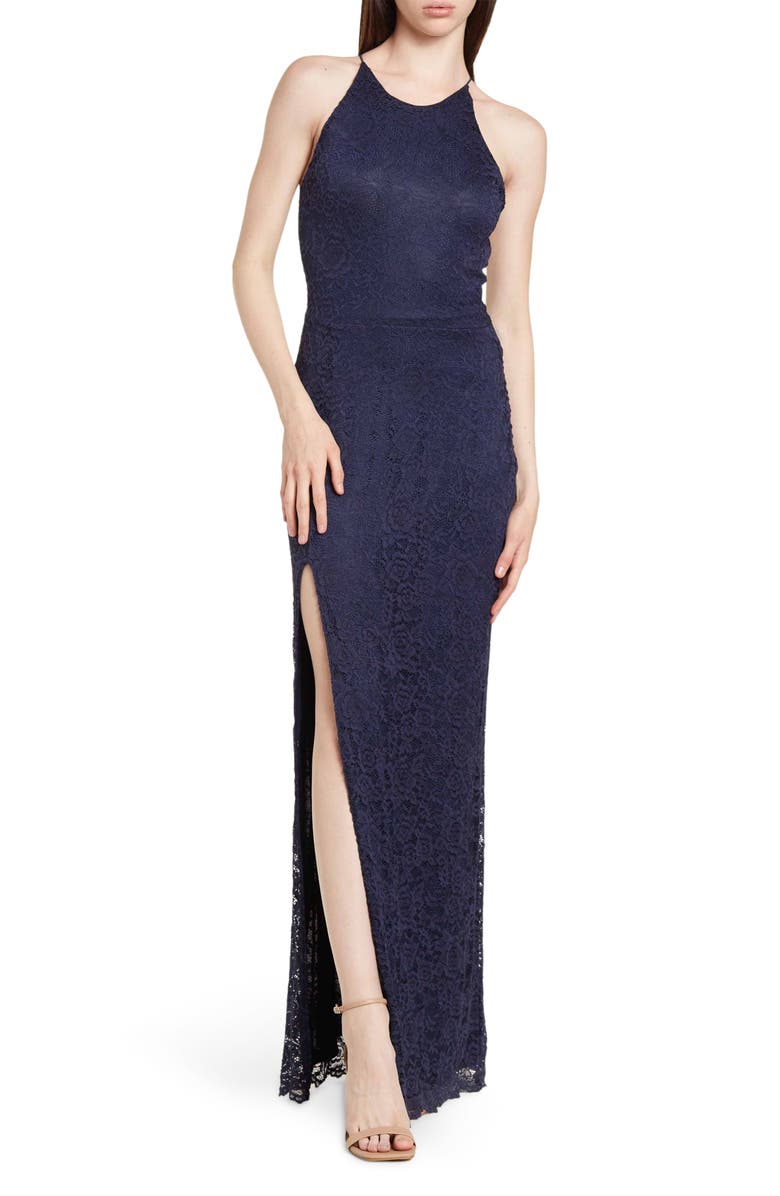 BY DESIGN Love by Design Vesta Stretch Lace Maxi Dress, Main, color, Navy Blazer